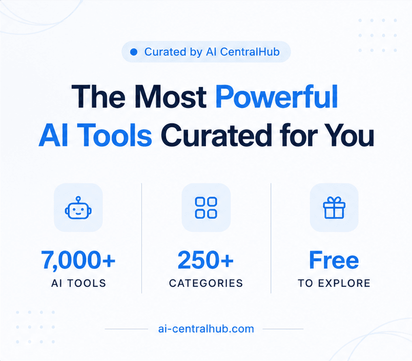 AI Centralhub featured tools mobile banner — the most powerful AI tools curated for you, 7000+ tools across 250+ categories